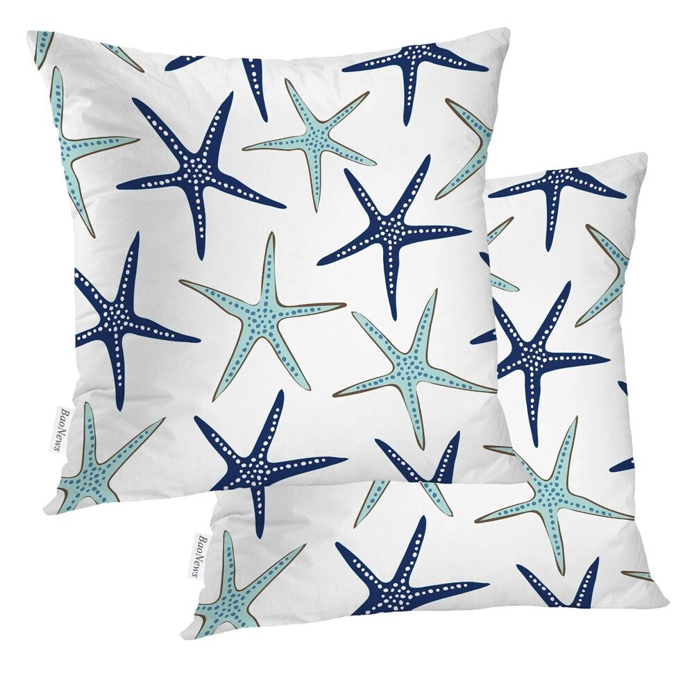 1159 Sky Blue Nautical Starfish Throw Pillow Covers,Beachy Coastal White